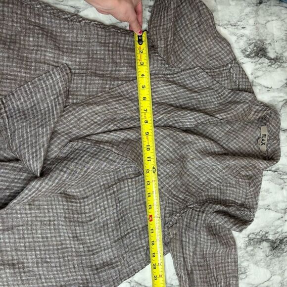 Flax Checkered Linen Long Sleeve Wrap Around Boho Lagenlook Cardigan small tan - Picture 4 of 6